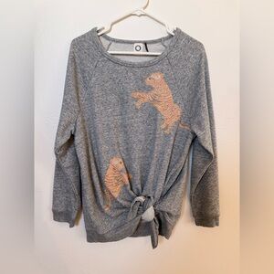 Anthropologie Gray Sweater with Tiger Embroidery